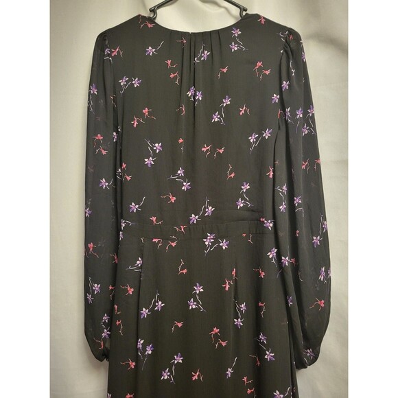 Banana Republic Size 8 Floral Maxi Wrap Dress Hi-low Long Sleeve Dark Fairy - Picture 8 of 16